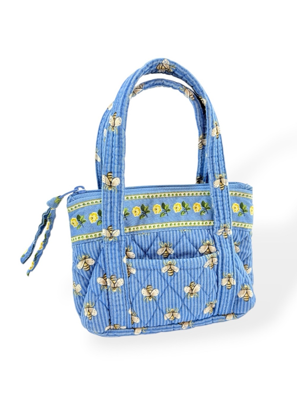 Vera Bradley RARE Retired Bees Bitty Betsy Quilted Blue Mini Tote Bag Clutch